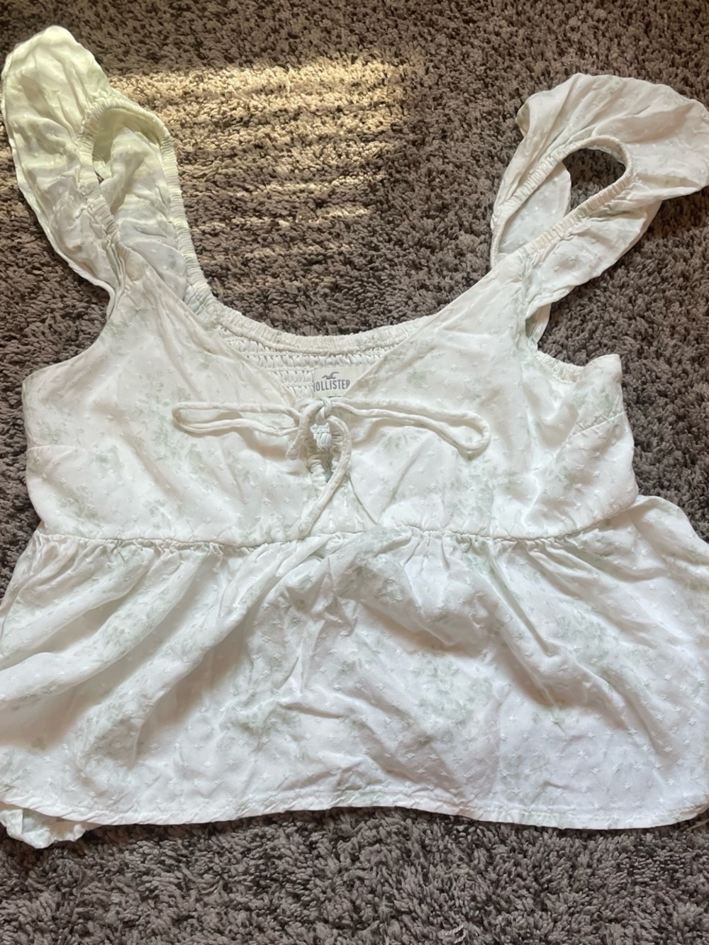 Hollister White Eyelet Tie-Front Ruffled Strap Tank